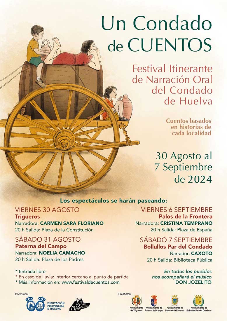 Un condado de cuentos festival itinerante de narracion oral del condado de Huelva del 30 agosto al 7 de septiembre 2024 Trigueros Paterna del Campo Palos de la Frontera Bollullos del Condado